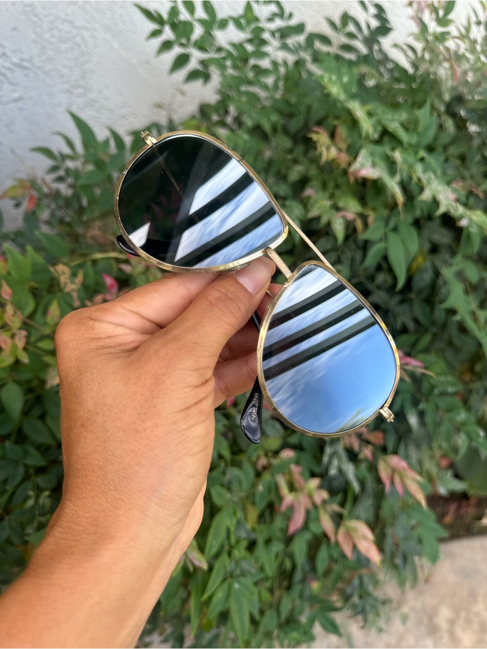 Vintage Martin Gold Frame Oversized Aviator Sunglasses with Blue Mirrored Lenses